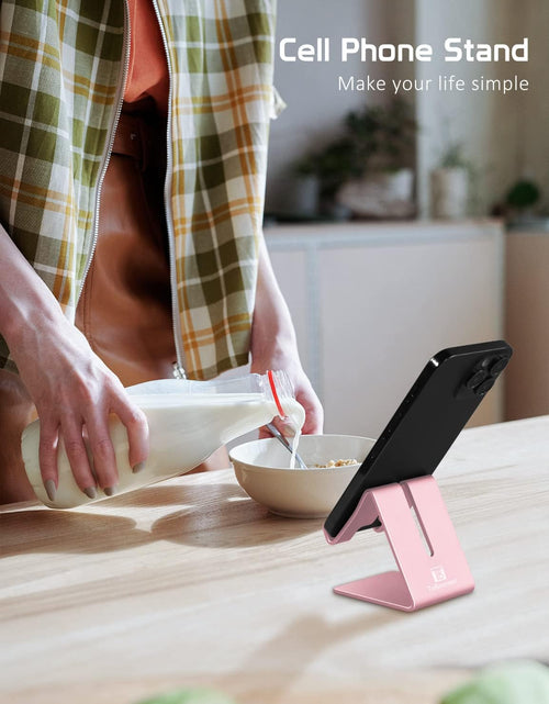 Load image into Gallery viewer, Cell Phone Stand Holder -  Aluminum Desktop Solid Portable Universal Desk Stand Compatible with All Mobile Smart Phone Huawei Iphone X 8 7 6 plus 5 Ipad Mini Tablet Office Decor (Rose Gold)
