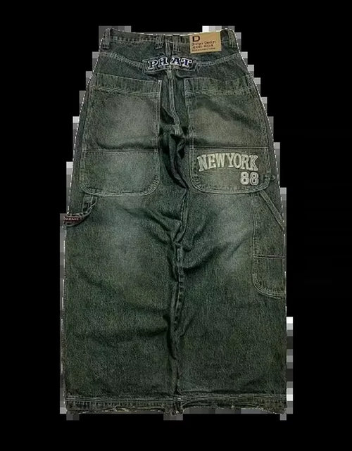 Load image into Gallery viewer, Streetwear PROTECT Jeans Y2K Mens Pants Harajuku Hip Hop Letter Embroidery Vintage Blue Baggy Jeans High Waist Wide Leg Trouser
