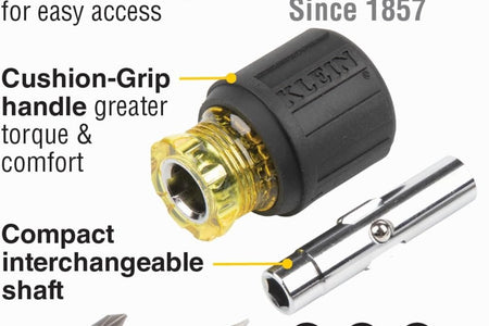 32561 Multi-Bit Screwdriver / Nut Driver, 6-In-1 Stubby Screwdriver with 2 Phillips, 2 Slotted Bits, 2 Nut Drivers