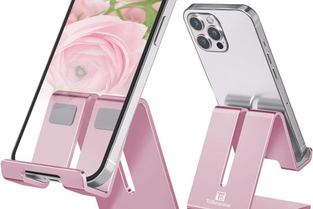Cell Phone Stand Holder -  Aluminum Desktop Solid Portable Universal Desk Stand Compatible with All Mobile Smart Phone Huawei Iphone X 8 7 6 plus 5 Ipad Mini Tablet Office Decor (Rose Gold)