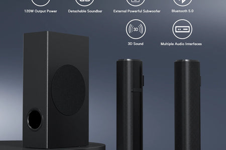 4.1Ch Sound Bar with Subwoofer, 120W Separable Sound Bar for TV, 2-In-1 Detachable Sound Bar with Usb/Aux/Coaxial/Optical/Hdmi/Bluetooth