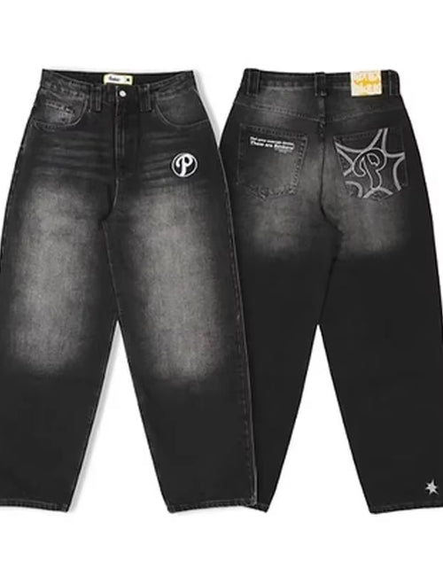 Load image into Gallery viewer, Streetwear PROTECT Jeans Y2K Mens Pants Harajuku Hip Hop Letter Embroidery Vintage Blue Baggy Jeans High Waist Wide Leg Trouser
