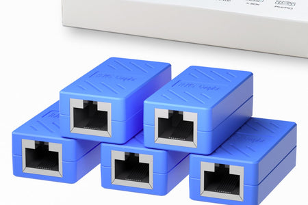 RJ45 Coupler Female to Female Ethernet Coupler for Cat7/Cat6/Cat5/Cat5E Network Cable Extender Adapter RJ45 in Line Coupler (Blue5 Pack)