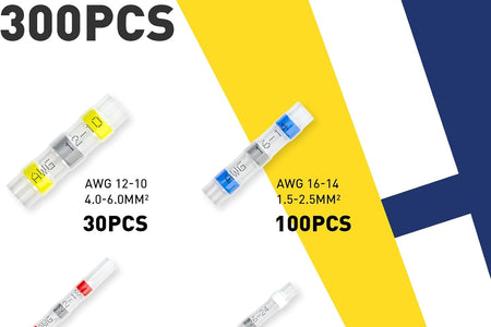 300PCS Solder Seal Wire Connectors- Marine Grade Heat Shrink Wire Connectors-Heat Shrink Butt Connectors-Self Solder for Marine,Stereo(30Yellow 70White 100Red 100Blue) Solder Sleeve