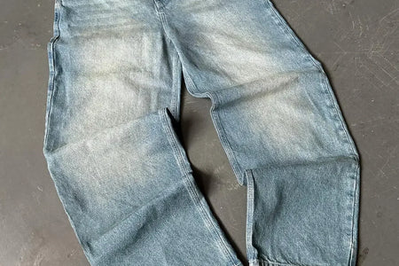 Streetwear PROTECT Jeans Y2K Mens Pants Harajuku Hip Hop Letter Embroidery Vintage Blue Baggy Jeans High Waist Wide Leg Trouser